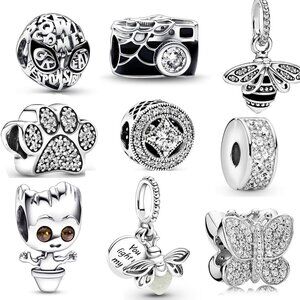 Elegant 9 Piece Silver Charm Set for Bracelets and Necklaces - Gift Ready!